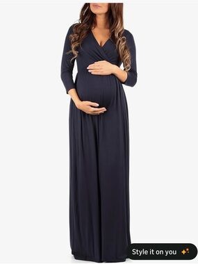 Navy Maternity 3/4 Sleeve Maxi Dress -